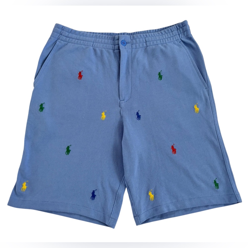 Polo Ralph Lauren Boys Blue Multi Pony Embroidered Mesh Shorts L 14-16